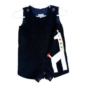 Baby Bliss Corduroy Giraffe Boys Shortalls Coveralls Navy Blue - 9M 6-9 Months